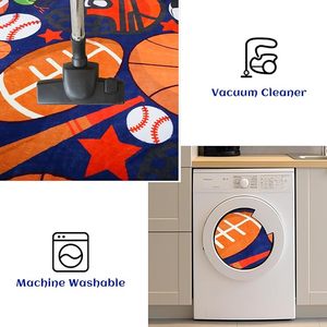 <span class=keywords><strong>Tappeti</strong></span> Sportivi per Bambini, Tappeto in Finta Lana per Camere di Ragazzi e Ragazze, Stampa con Palloni da Calcio, Basket, Football e Tennis - Product Image 5