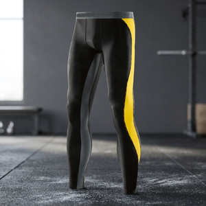 Pantalones de Ciclismo Largos Ajustados para Hombre, Negros con Paneles Laterales Amarillos, Pantalones Deportivos para Bicicleta - Product Image 3