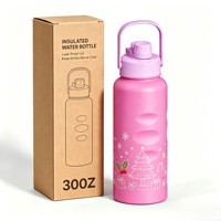 Bouteille isotherme sport à double paroi en acier inoxydable, avec large ouverture et couvercle à poignée, anti-fuite