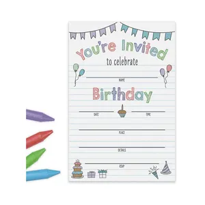 誕生日パーティーのテーマグリーティングカード、ステッカー付きピンクの招待状、女の子のための封筒付き誕生日パーティーの装飾