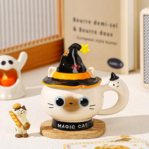 Taza de Cerámica Creativa con Tapa de Gato y Sombrero Mágico para Café de Oficina o Desayuno - Product Image 2