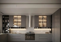 Meuble de cuisine de luxe moderne, écologique, ignifuge, en acier inoxydable, avec tiroirs à glissières en acrylique, charnières, évier et robinet, prêt à assembler