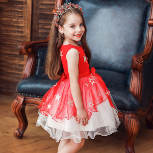 Girls Princess Dress Red Tulle Skirt Stage Performance Costume Summer 2019 - Product Image 3