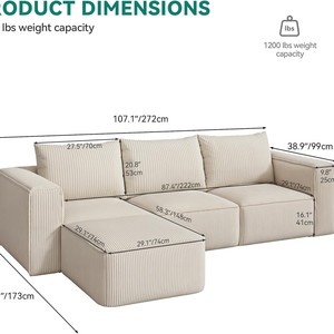 Divano Sezionale Moderno a U da 341 cm Beige con Doppia Chaise Longue, in Corduroy, Memory Foam, Seduta Profonda, Modulare, Spedizione Gratuita dagli USA - Product Image 2