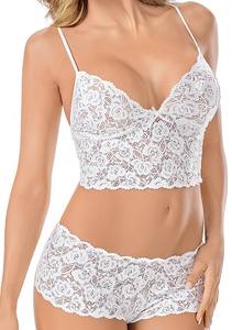 Ensemble de lingerie sexy en dentelle pour femmes Soutien-gorge push-up transparent à bretelles avec broderie, string et pantalon bikini - Product Image 2