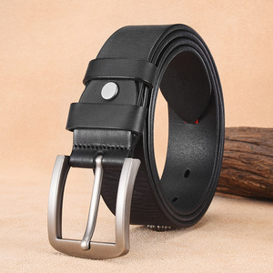 Ceinture pour homme en cuir véritable de vache, boucle en alliage avec anneau en D, boucle rectangulaire à ardillon, décontractée, Tiyo, largeur 3,5 cm, durable - Product Image 2