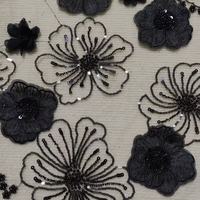 Tela de Encaje Acrílico Tridimensional Más Vendida, Intrincadamente Adornada con Lentejuelas Multicolores y Cuentas Bordadas, para Vestido de Novia
