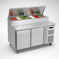 Réfrigérateur commercial robuste en acier inoxydable, comptoir de préparation réfrigéré à 2 portes, table de préparation de pizzas pour hôtel