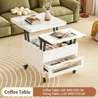 Table d'appoint multifonctionnelle convertible pour café et repas, mobile à roulettes, avec plateau relevable, tiroir de rangement en pierre, pour canapé et salon