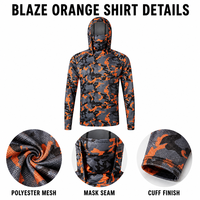 Vêtements de chasse en polyester sublimé personnalisés, camouflage, OEM ODM, veste tactique orange vif avec capuche intégrée et masque