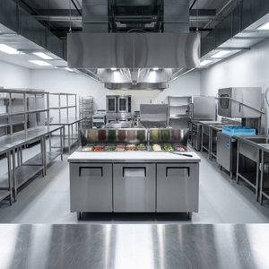 Station de préparation professionnelle tout-en-un réfrigérée avec comptoir pour salades, sandwichs et pizzas, avec bacs GN amovibles et roulettes - Product Image 4