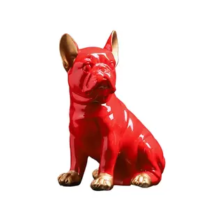 Rote französische Bulldogge Skulptur mexikanische Chihuahua Harz Skulptur Home Decor Desktop Dekoration Harz Hund Handwerk Geschenke