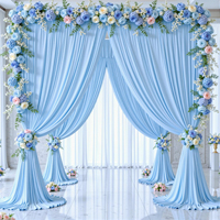 Rideaux de fond de scène bleus de luxe pour mariage, sans plis, en fibre de polyester, 1,6 m x 3 m, pour baby shower et décoration d'église