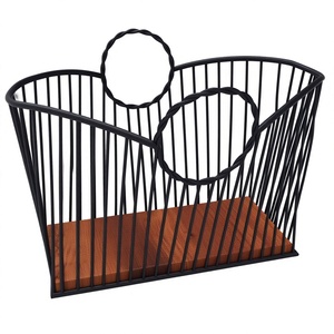 Panier de marché rectangulaire en fil métallique noir avec base en bois, vente en gros, directement de l'usine, OEM ODM, robuste, en fil de fer à lattes verticales - Product Image 1