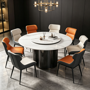 Ensemble de table à manger ronde moderne en marbre avec 8 chaises en cuir PU, design rotatif, meubles pour la maison - Product Image 5
