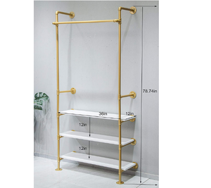 <span class=keywords><strong>Porte</strong></span>-vêtements <span class=keywords><strong>mural</strong></span> industriel Design for You en tuyauterie dorée et noire, style <span class=keywords><strong>vintage</strong></span>, avec roulettes, pour chambre à coucher - Product Image 1