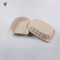 Boîte à poulet rôti jetable en bagasse de canne à sucre avec couvercle en plastique transparent, écologique, pour restauration rapide – En stock