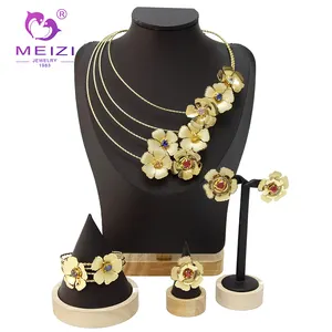 أحدث قلادة مطلية بالذهب من MEIZI JEWELRY في دبي للسيدات من الزركونيا مطلية بالذهب عيار 24 أطقم مجوهرات زفاف أفريقية