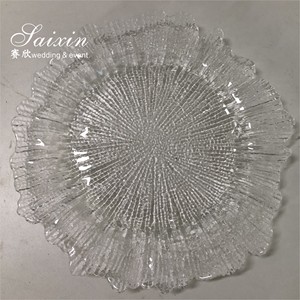 Platos <span class=keywords><strong>Transparentes</strong></span> Baratos para Cena, Decoración de Mesa de Boda, Plato de Presentación Transparente con Borde Ondulado de Vidrio de 13 Pulgadas - Product Image 5