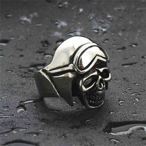 Men's <b>Titanium</b> Steel Skull <b>Ring</b> Silver Retro Punk Style Geometric Design 26061 - Product Image 3