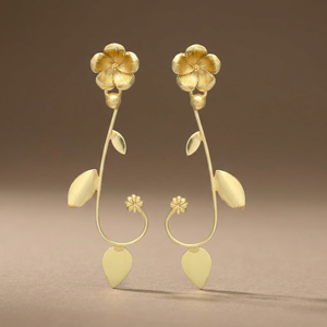 Gold Plated Floral Leaf Long Drop Botanical Statement Dangle Earrings for Women <b>Wedding</b> Gift Wholesale Fashion Jewelry - Product Image 3