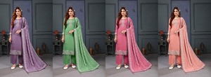 Nouvelle arrivée : Ensemble salwar kameez Vichitra avec broderie pour femmes, idéal pour les fêtes et les mariages, disponible à un prix abordable - Product Image 6