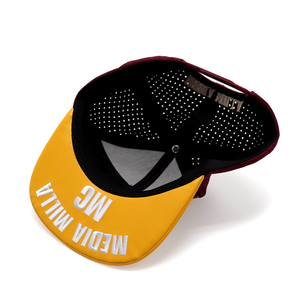 Oem Laser Cut khoan lỗ tùy chỉnh 7 bảng điều chỉnh vành phẳng thêu logo da lộn Snapback Mũ hat - Product Image 6