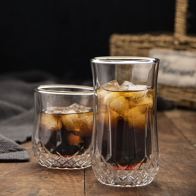 Wholesale Products ECO Friendly Heat Resistant Handmade Diamond Pattern Double Wall High Borosilicate Glass Cup for Wine Whisky