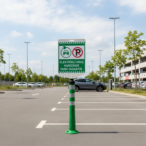 Juego de delimitadores verdes para vehículos eléctricos, señalización de aparcamiento verde impresa por ambos lados para estacionamientos, prohibido el aparcamiento para todos - Product Image 3
