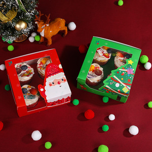 2025 mới trong suốt cửa sổ 4-cup giáng sinh món tráng miệng muffin <span class=keywords><strong>cupcake</strong></span> hộp UV lớp phủ in hộp giấy - Product Image 2