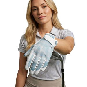 Men Outdoor Golf Glove Cabretta Leather Palm Teal Wave Mesh Back Breathable Lightweight Stretch Fit Soft Grip Non-Slip Hands - Product Image 1