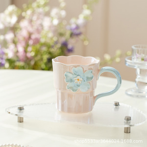 Tasse en porcelaine au design de niche de haute valeur esthétique, motif floral mignon, 250 ml, tasses à thé et soucoupes pour cadeau de fête pour filles et petites amies - Product Image 5