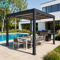Structure de protection solaire pour jardin toutes saisons, fonctionnement à distance, pergola bioclimatique motorisée à lames réglables en aluminium