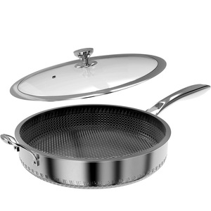 Three Layer Stainless Steel Frying <b>Pan</b> With <b>Ceramic</b> Coating Nonstick Round 12 Inch For Cooking - Product Image 1