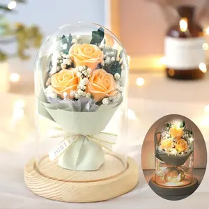 Bouquet de roses en savon sous cloche en <span class=keywords><strong>verre</strong></span>, fleurs et couronnes décoratives durables pour la fête des mères, 2 pièces, cadeau créatif pour la Saint-Valentin, fleurs séchées - Product Image 5