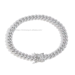 6Mm Women's Thin <b>Cuban</b> Bracelet, Copper Inlaid Zircon <b>Cuban</b> Bracelet With 3 Zircons. Tanjing Fashion Lijing Necklace - Product Image 4