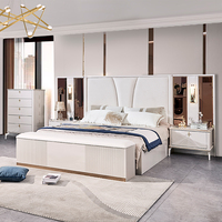 Ensemble de Mobilier de Chambre Moderne et de Luxe en Bois, Comprenant un Lit Double King Size en Cuir avec Rangement et Cadre en Bois