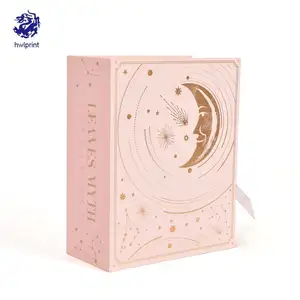 핫 세일 제품 핑크 책 모양의 화장품 선물 포장 상자 실크 스트랩