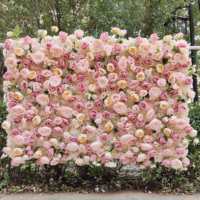 Panneau de roses 3D de luxe en soie rose, toile de fond florale romantique, mur de fleurs artificielles pour la décoration de mariages et de fêtes nuptiales