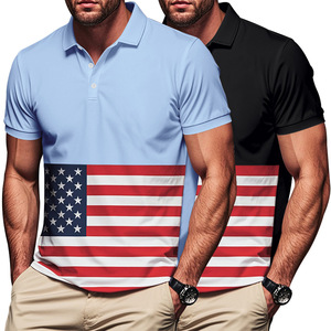 Stile americano estate nuova <span class=keywords><strong>Polo</strong></span> da uomo sottile ad asciugatura rapida per il giorno dell'indipendenza Casual stampata con risvolto traspirante a maniche corte in S - Product Image 2