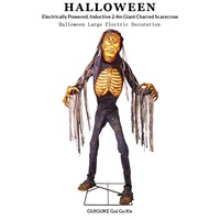 Décoration d'Halloween géante en plastique, électrique, sonore et à détection de mouvement, pour usage intérieur/extérieur, avec squelette carbonisé