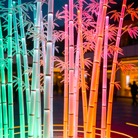 Escultura LED de Bambú Simulado, Luz de Paisaje de Estilo Oriental Luminosa RGB, Luz Comercial para Exteriores con Clasificación IP65 y Control Remoto
