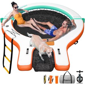 Hamaca Flotante Inflable <span class=keywords><strong>con</strong></span> Rampa para <span class=keywords><strong>Perros</strong></span>, Portavasos, Plataforma Redonda para Tomar el Sol y Relajarse en la Piscina o Lago para Adultos - Product Image 1