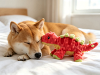 Jouet en peluche pour chien dinosaure couineur en tissu recyclé, jouet à mâcher pour animaux de compagnie avec couineur BB et papier froissé, jouet interactif pour chiot pour le nettoyage des dents