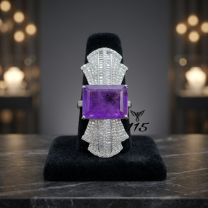 Luxury Purple Stone Brass Bangle Silver Plated Art Deco Cubic Zirconia Cuff <b>Bracelet</b> Synthetic <b>Amethyst</b> Party Jewelry - Product Image 2