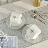 Tasse à café motif fleur porte-bonheur exquise, tasse à thé de l'après-midi, paire de tasses à bouche ronde, cadeau