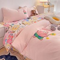 Ensemble de draps de lit en polyester 200TC à quatre pièces avec housse de couette imprimée avec des animaux de dessin animé pour la chambre à coucher