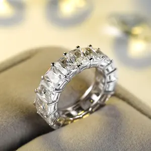 RINNTIN SR168 925纯银戒指珠宝闪亮立方氧化锆长棍切割女性永恒乐队