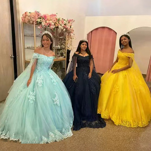Evening Gown Off The Shoulder Empire Waist Floral Print Puffy Skirt Long Dress For Wedding Women Light Blue Black Gold - Product Image 1