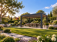 Pergola extérieure en aluminium à toit motorisé réglable avec lumières LED pour jardin, modèle Black Gazebo